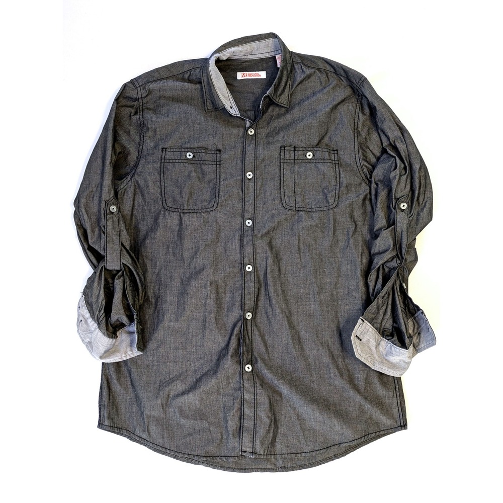 Michael Brandon Mens Gray Roll Tab Long Sleeve Button Down Shirt Medium